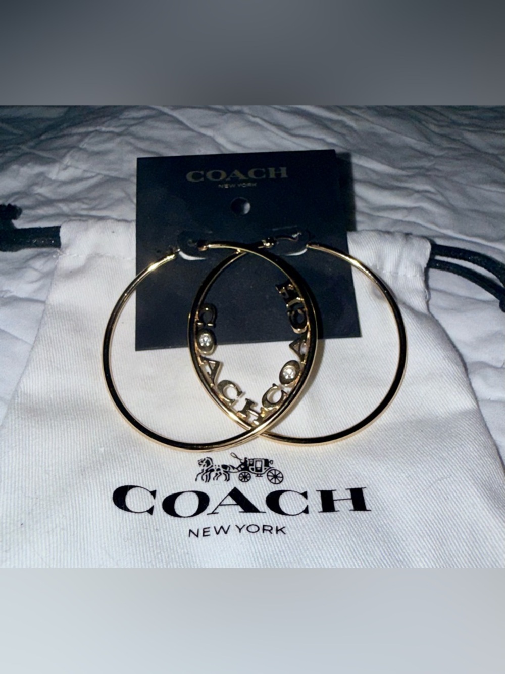 Coach Gold-Tone Hoop Earrings with Logo and Crystal Accents